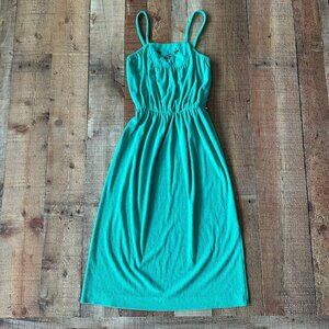 Green Terry Cloth Midi Sundress With Floral Embroidery Cami Sleeves Sleeveless